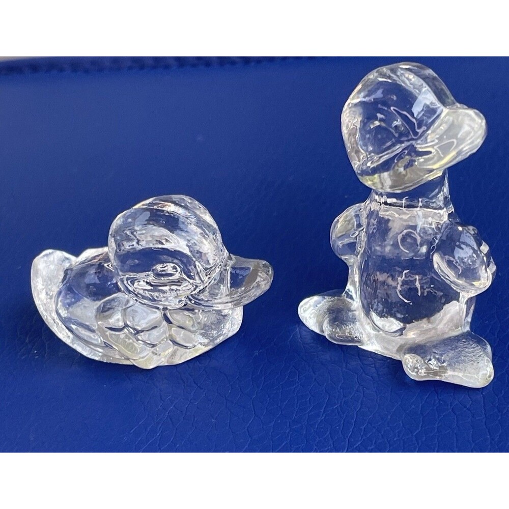 Vintage Germany Goebel Figurine Crystal Glass Set Of 2 Ducks Paperweight